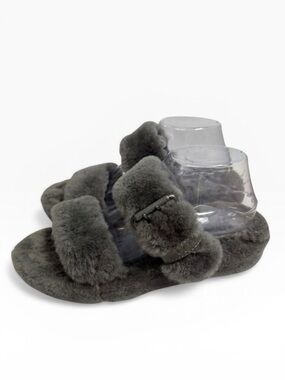 UGG Fuzz Yeah Shearling Slide Slippers Charcoal Gray Womens 9 Cozy Comfort